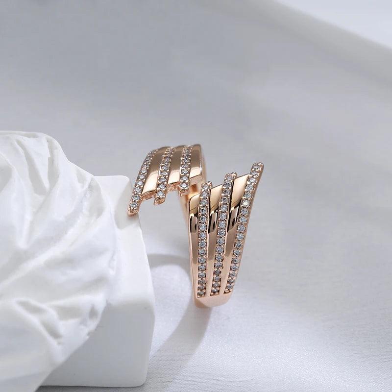 Dazzling 14K Rolled Rose Gold Micro Wax Inlay AAA Zircon Diamonds Daily Fine Open Ring for Women, Fine Jewellery
