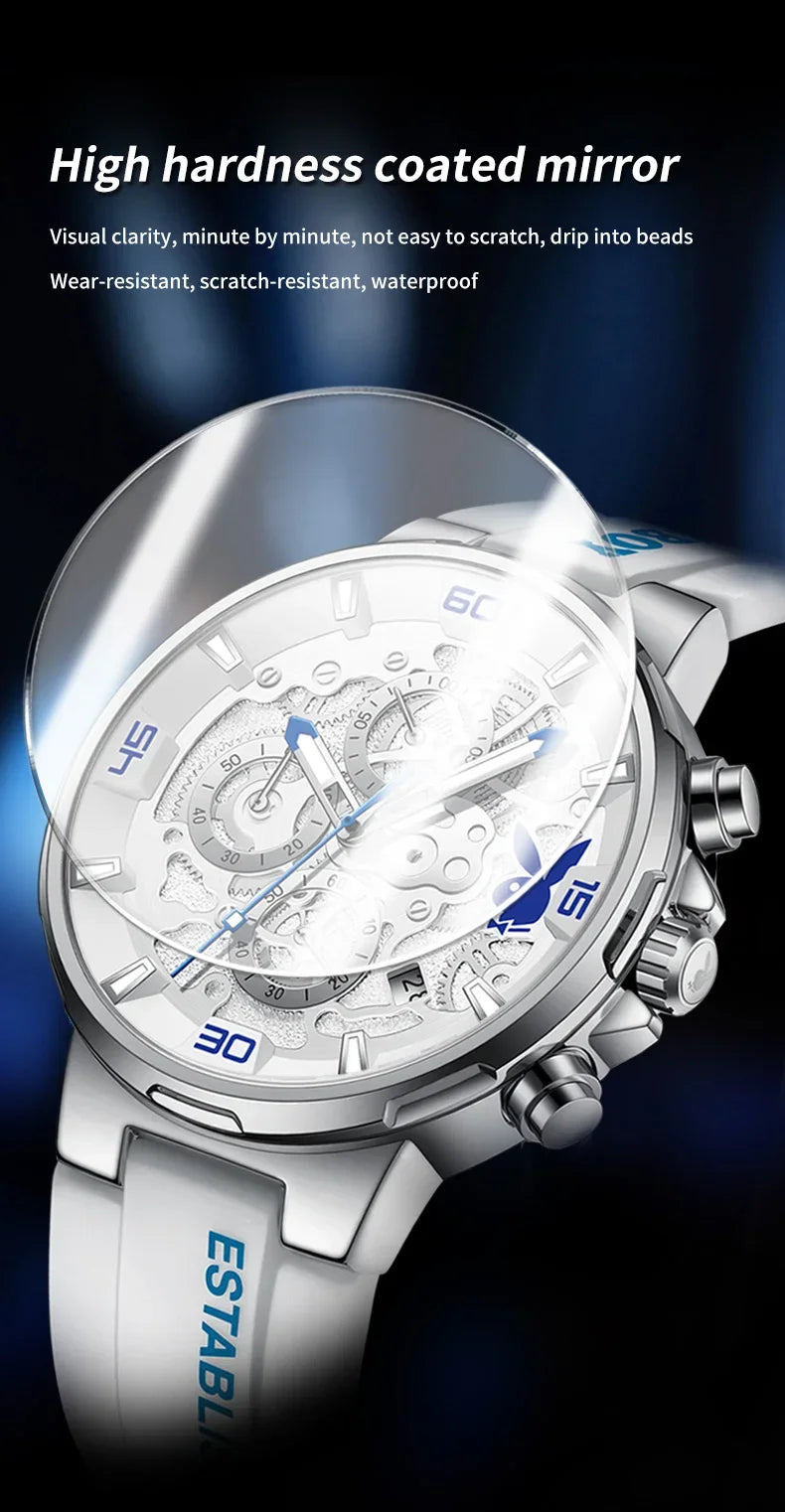 PLAYBOY Top Brand High Quality Luxury Men Watch Silicone Strap Waterproof Fashion Quartz Men's Watches