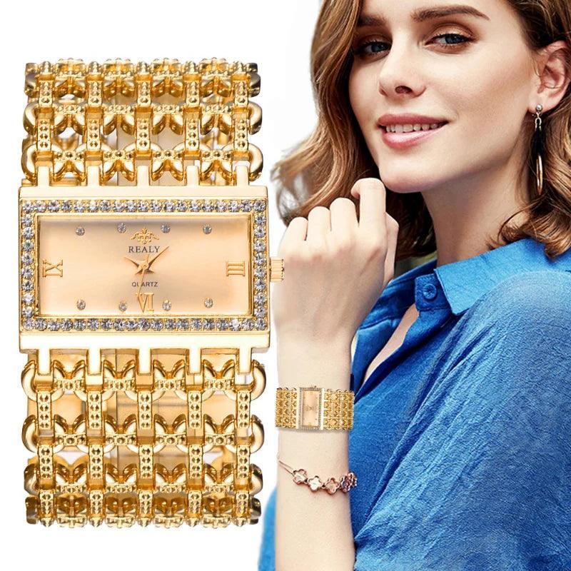 Classic Square Gold Women Watches High-end Temperament Ladies Dress Bracelet Watch Luxury Diamonds Quartz Wristwatch Montre - The Jewellery Supermarket