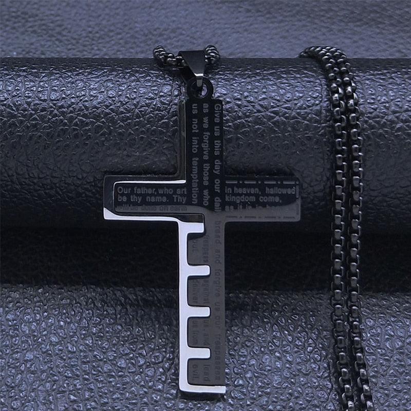 Cross Christian Church Prayer Necklace - Stainless Steel Gold Colour Bible Amulet Necklaces Jewellery - The Jewellery Supermarket