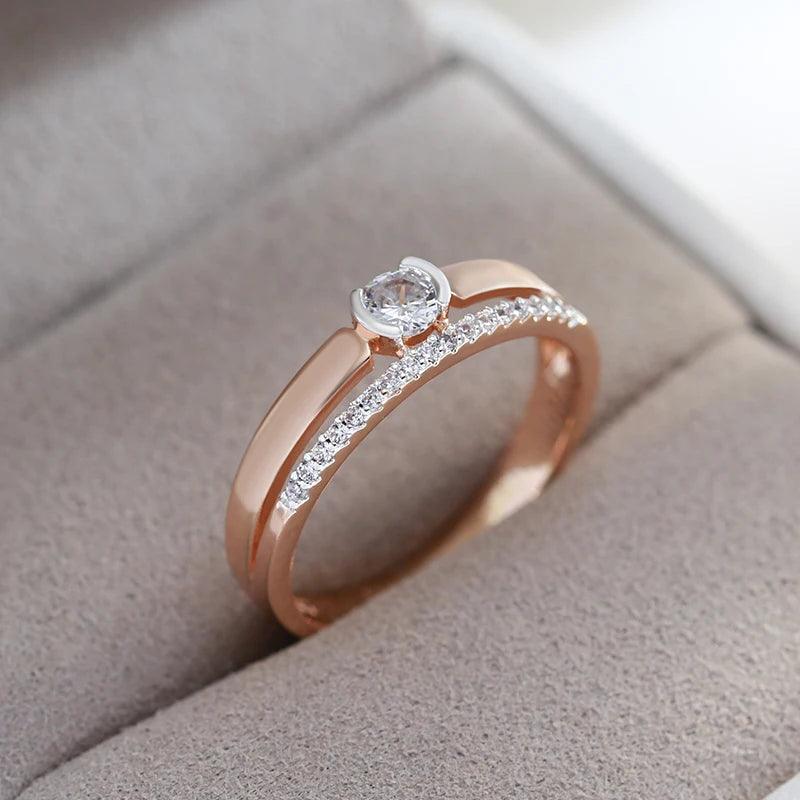 Luxury AAA Zircon Diamonds 14K Rolled Rose Gold and Silver Color Mix Setting Slim Design Daily Jewellery Rings