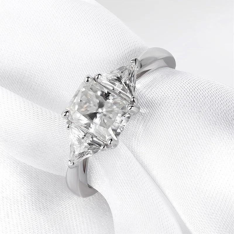 Fabulous Radiant Cut 3ct Full Moissante Diamonds Wedding Engagement Rings - Certified Plated Platinum Silver Rings