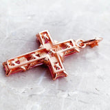 Brand New Pendant Cross With Pink AAA CZ Crystals And Star Rose Gold Plated Fine 925 Sterling Silver Jewellery - The Jewellery Supermarket