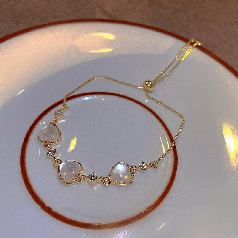 Crystal Charm Bracelets for Women - Gold Colour Beaded Chain Double Layered Adjustable Bracelets Jewellery - The Jewellery Supermarket