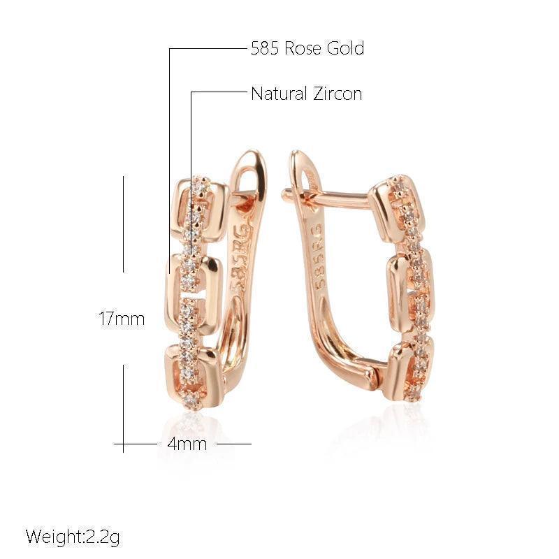 Charming Personality Chain Design Inlay with AAA White Zircon Diamonds 14K Rolled Rose Gold Earrings for Women