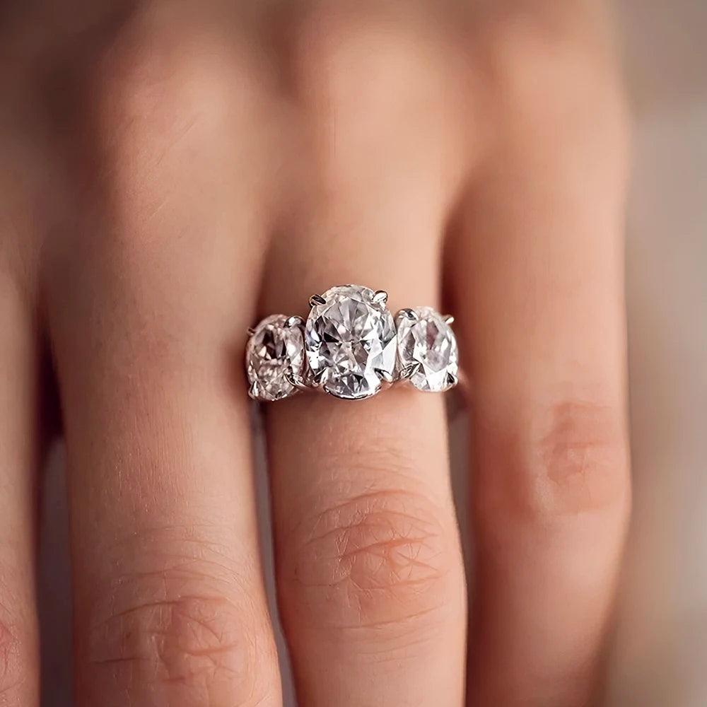 Sensational 3-Stones 6cttw Oval Cut Moissanite Wedding Engagement Ring Sterling Silver Fine Jewellery Rings With GRA