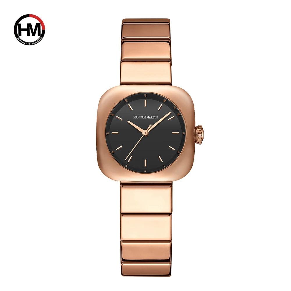 Elegant Minimalist Rose Gold Plated Elliptic Women's Watches,  Square Japanese Movement Casual Fashion Wristwatches