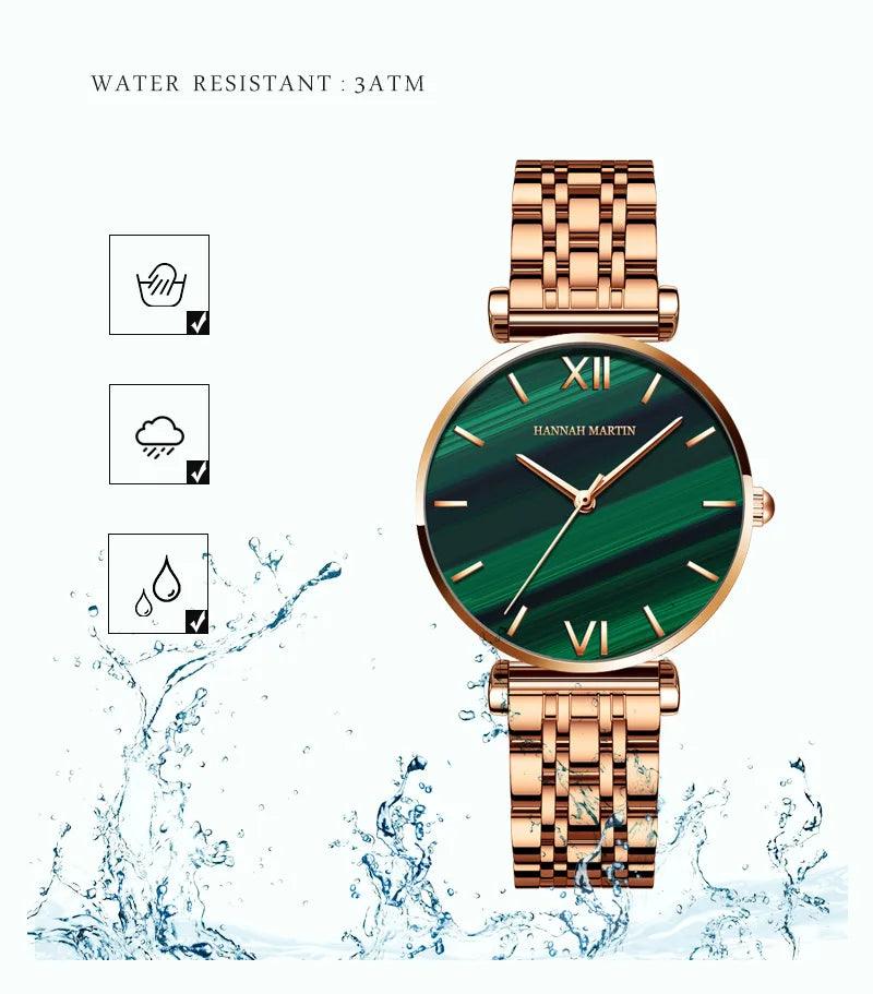 New Design Elegant Green Malachite Dial Ladies Watches Japanese Quartz Movement Stainless Steel Strap Waterproof Watches