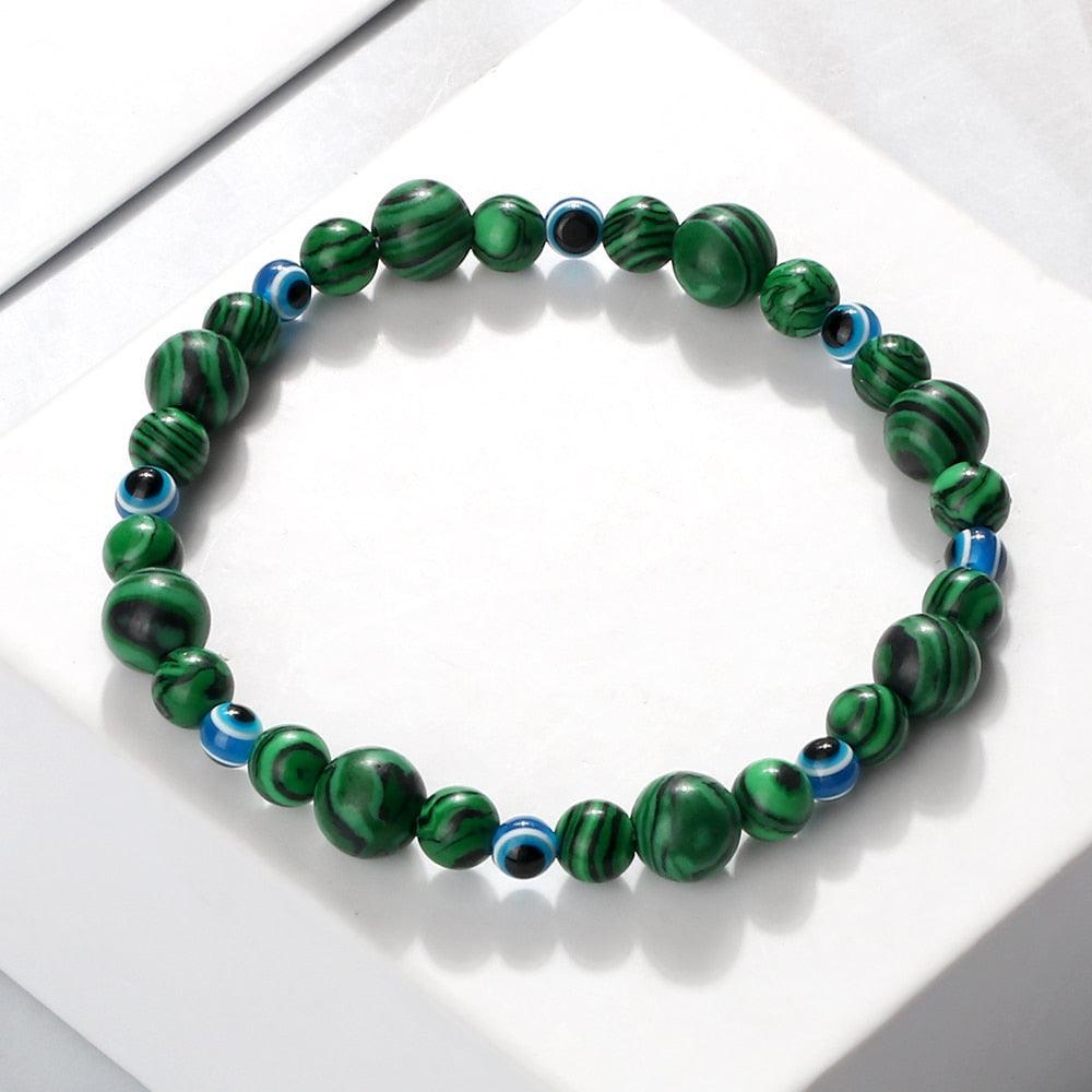 Blue Evil Eye Beaded Charm Bracelets - Natural Cat Eye Stone Opal Adjustable Lucky Yoga Jewellery - The Jewellery Supermarket