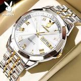 PLAYBOY Fashion Luxury High Quality Original Stainless Steel Waterproof Dual Calendar Luminous Quartz Men Watch