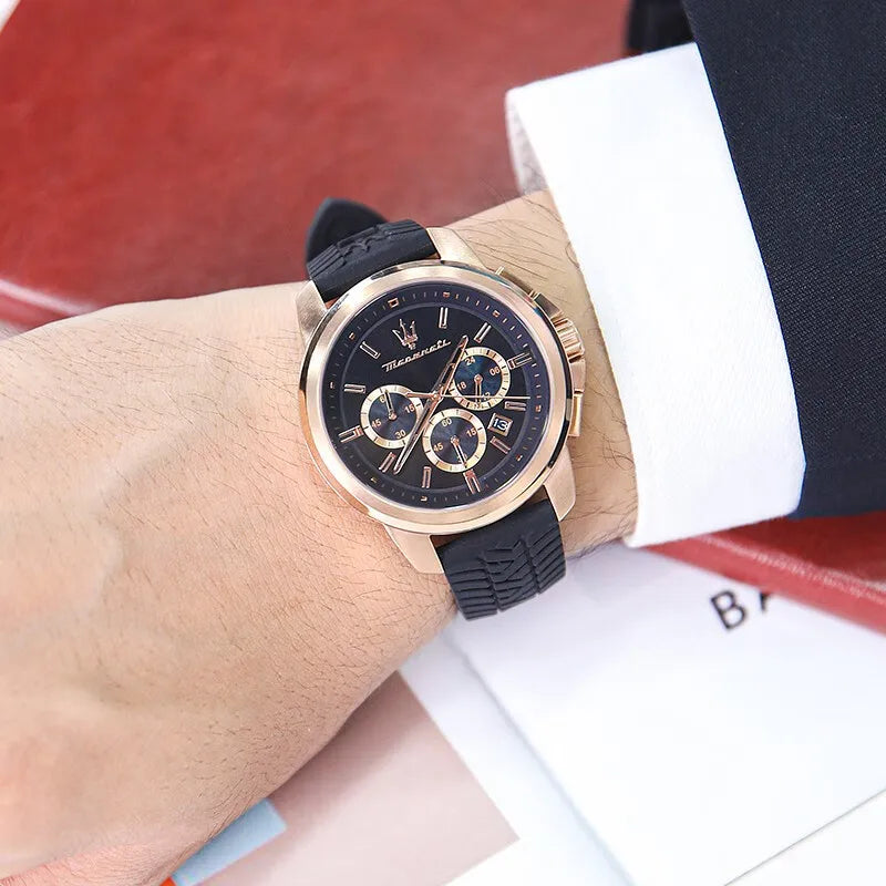 Maserati Luxury Watch Men's Sports Racing Success Series Fashion Multifunction Waterproof Silicone Strap Quartz Watch