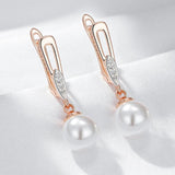Luxury Unique Geometric Filled Rose Gold of 14-Karat Purity Pearl Drop Earrings for Women - Boho Ethnic Jewellery