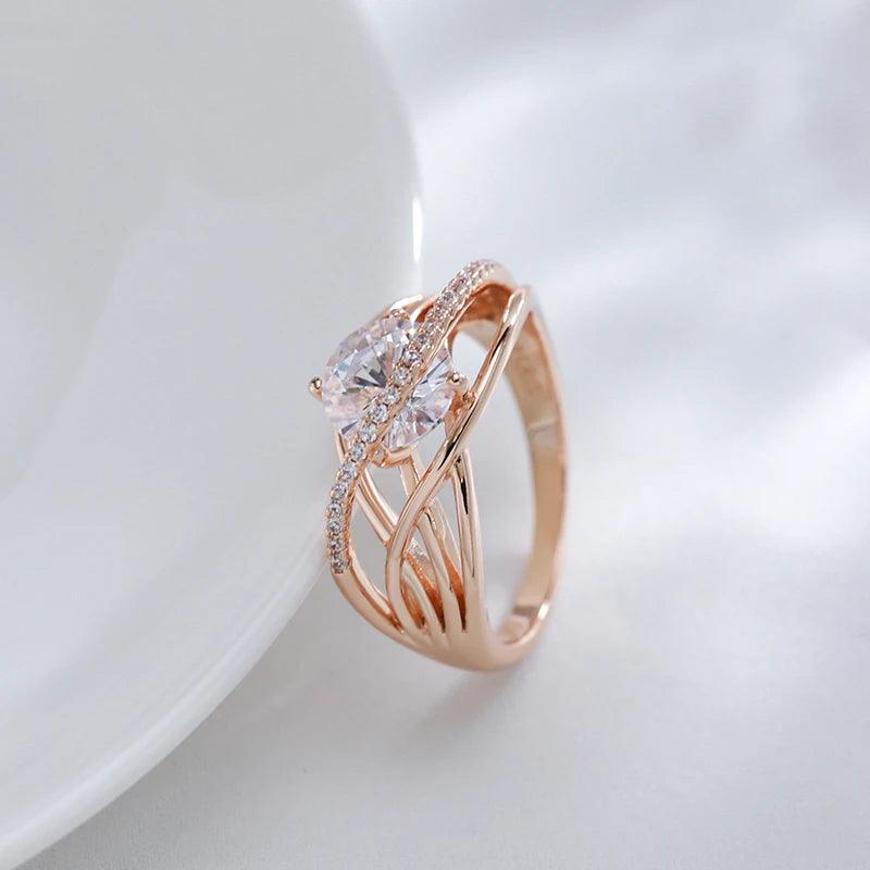 Luxury Rolled 14K Rose Gold AAA Zircon Crystal Geometric Cross Rings for Women  - Ethnic Jewellery