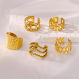 New Gold Colour Wide Open Vintage Stainless Steel Rings for Women -   Fashion Aesthetic Jewellery