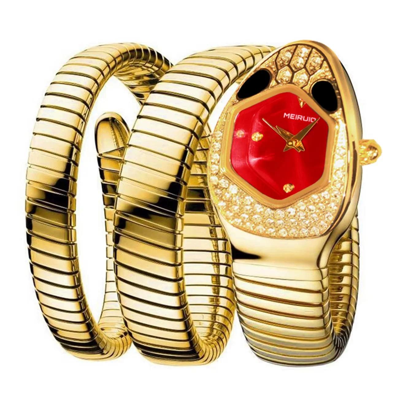 Elegant Ladies' Red Snake Shaped Strap, Personalized and Elegant High-End Quartz Watches - Perfect Gifts
