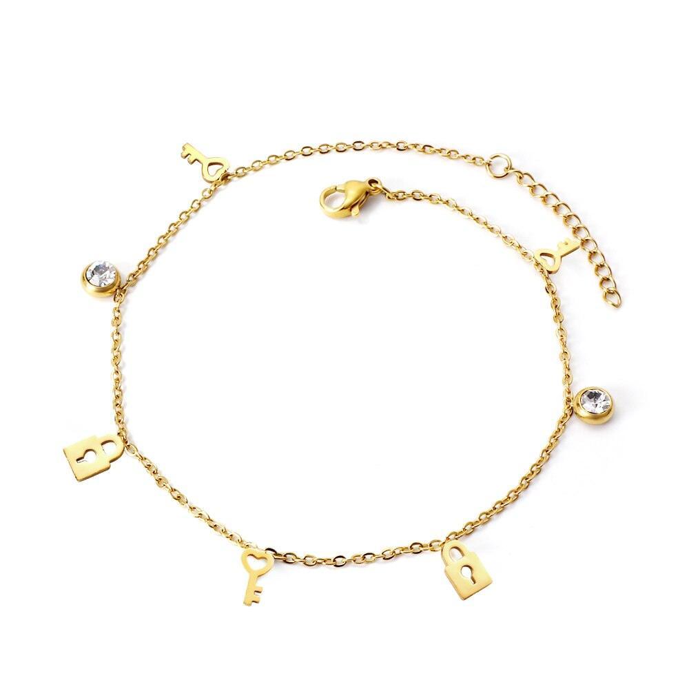 Dainty Gold Colour Stainless Steel Charm Bracelets - Crystal Evil Eyes Tree of Life Hamsa Hand Elephant Chain - The Jewellery Supermarket