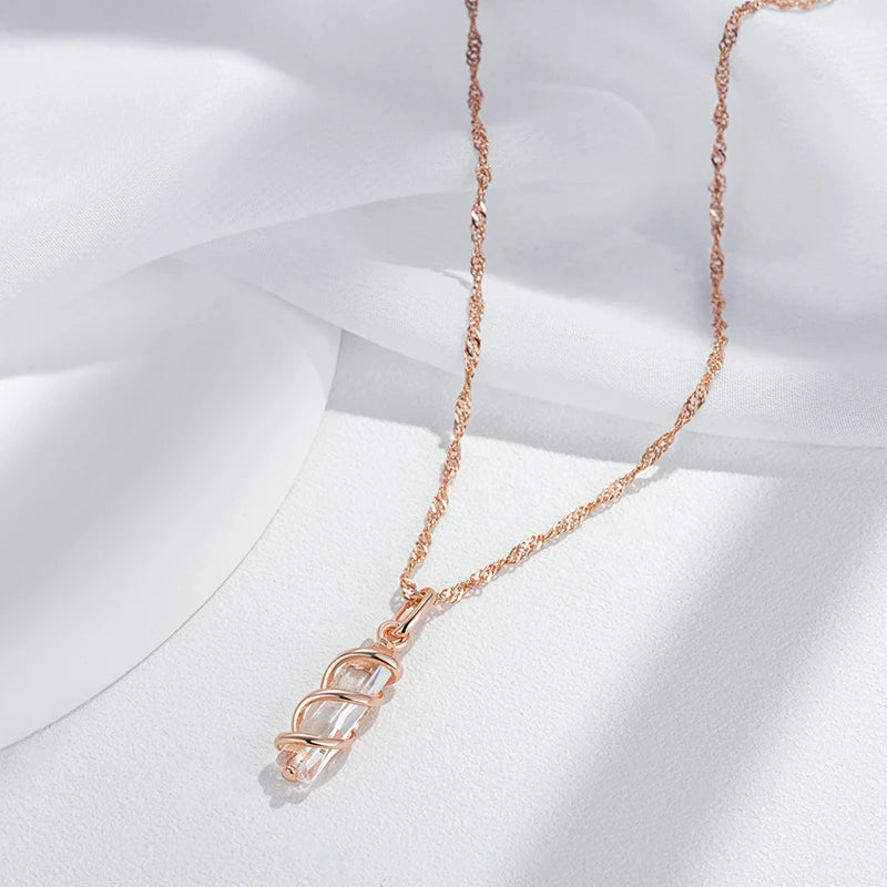 Marvelous Light Luxury Spiral Geometric Rolled 14K Rose Gold AAA Zircon Diamonds Necklace - Trendy Jewellery