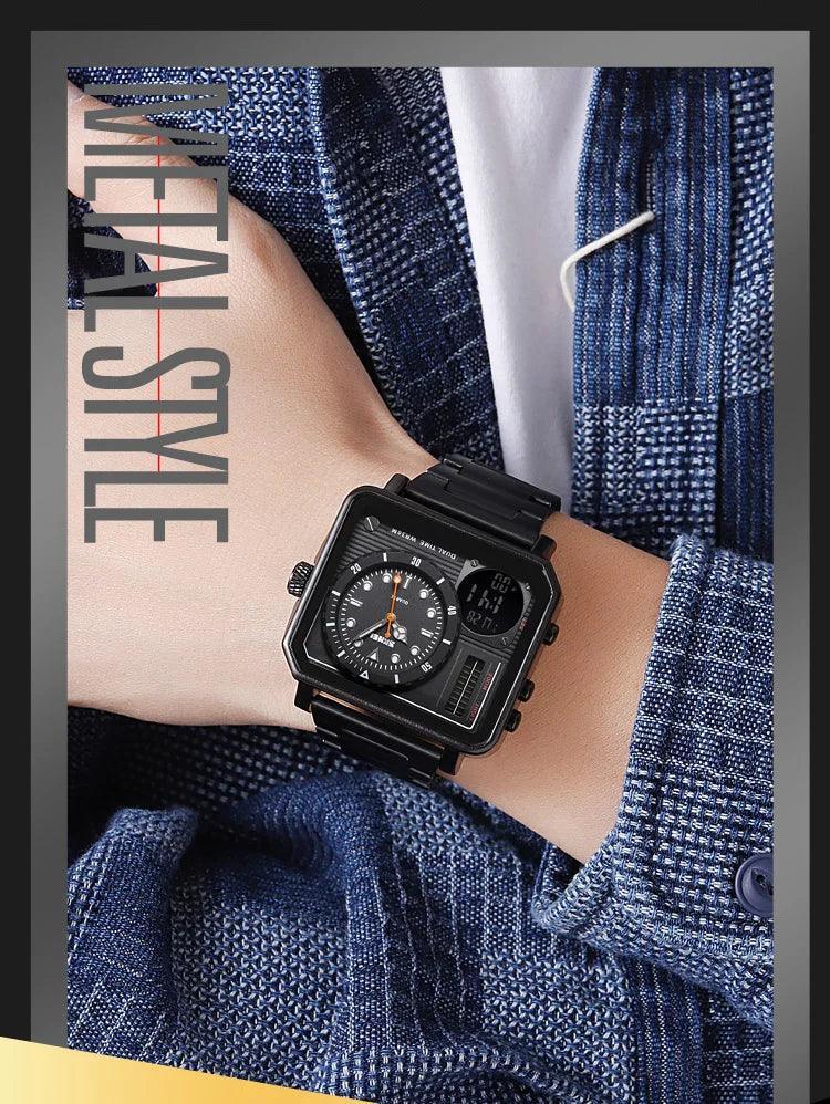 Trendsetter Casual 2 Display Chrono Hipster Waterproof Steel Bracelet Back Light Analog Digital Sport Watches - The Jewellery Supermarket