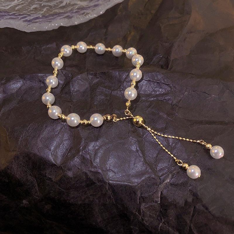 Crystal Charm Bracelets for Women - Gold Colour Beaded Chain Double Layered Adjustable Bracelets Jewellery - The Jewellery Supermarket