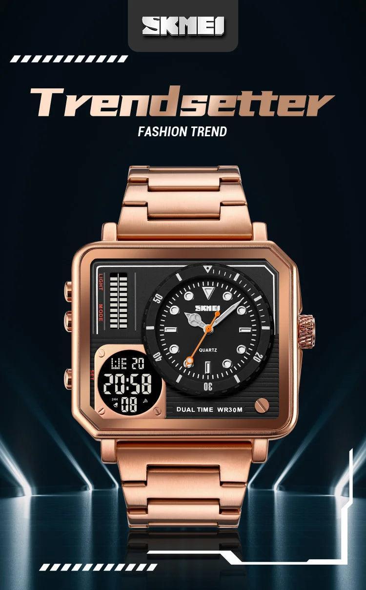 Trendsetter Casual 2 Display Chrono Hipster Waterproof Steel Bracelet Back Light Analog Digital Sport Watches - The Jewellery Supermarket