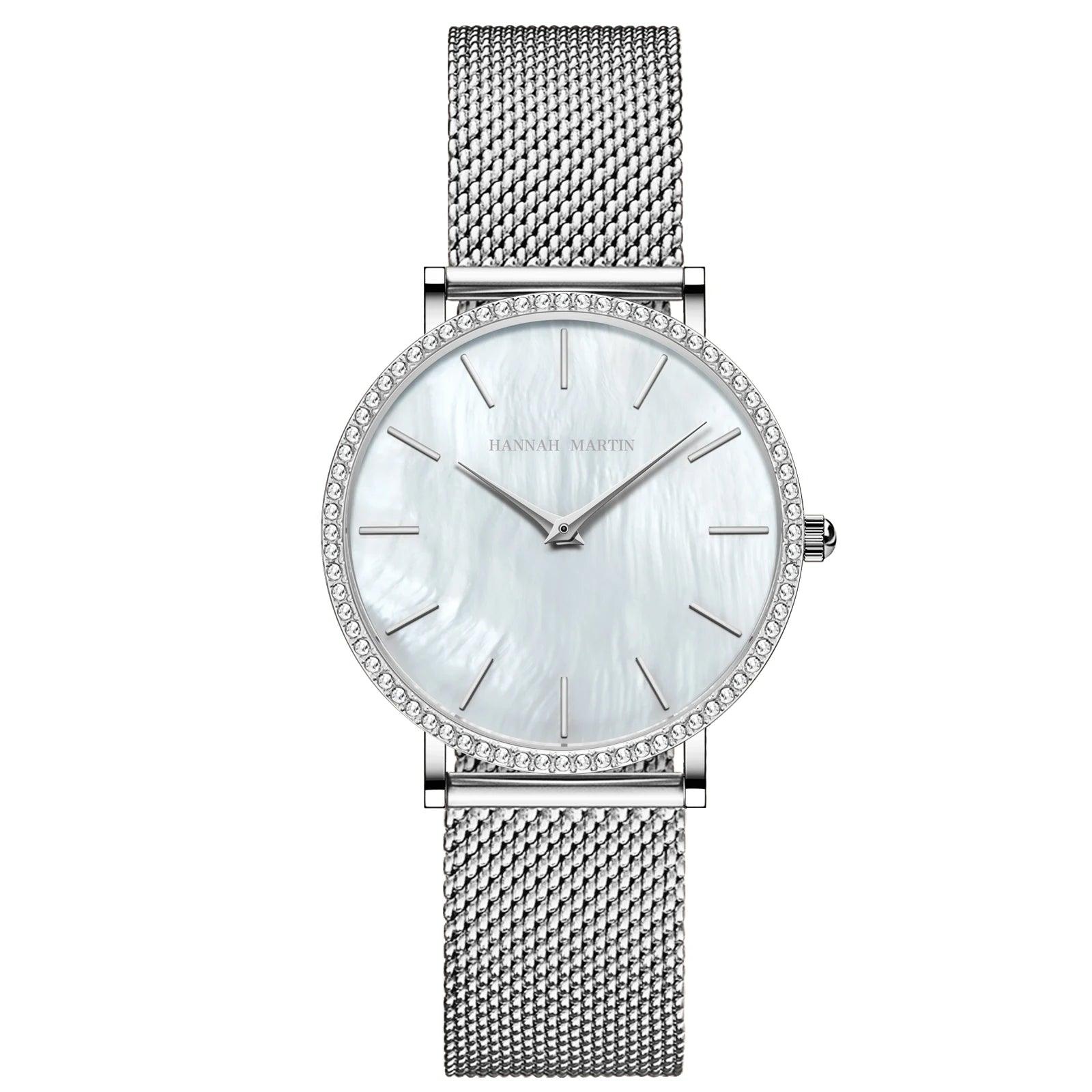 Elegant Luxury Women Watch Quartz Movement Shell Dial Rhinestone Stainless Steel Fashion Waterproof Wristwatches