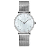 Elegant Luxury Women Watch Quartz Movement Shell Dial Rhinestone Stainless Steel Fashion Waterproof Wristwatches