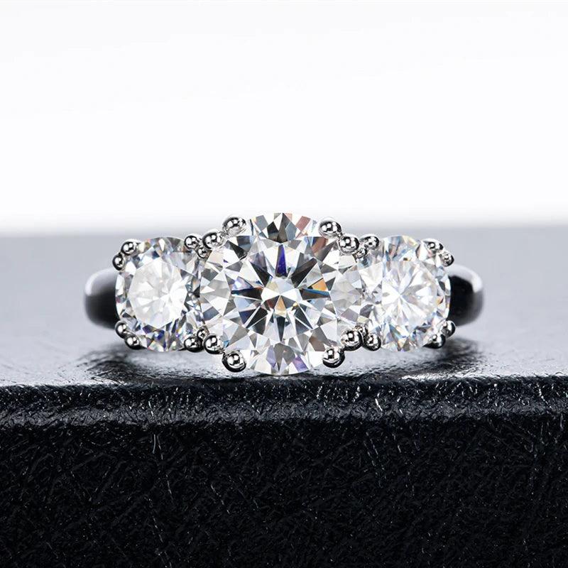 Superb 3 Stones D Colour VVS 5CT Moissanite Diamond Rings For Women Engagement Wedding Silver Certified Jewellery