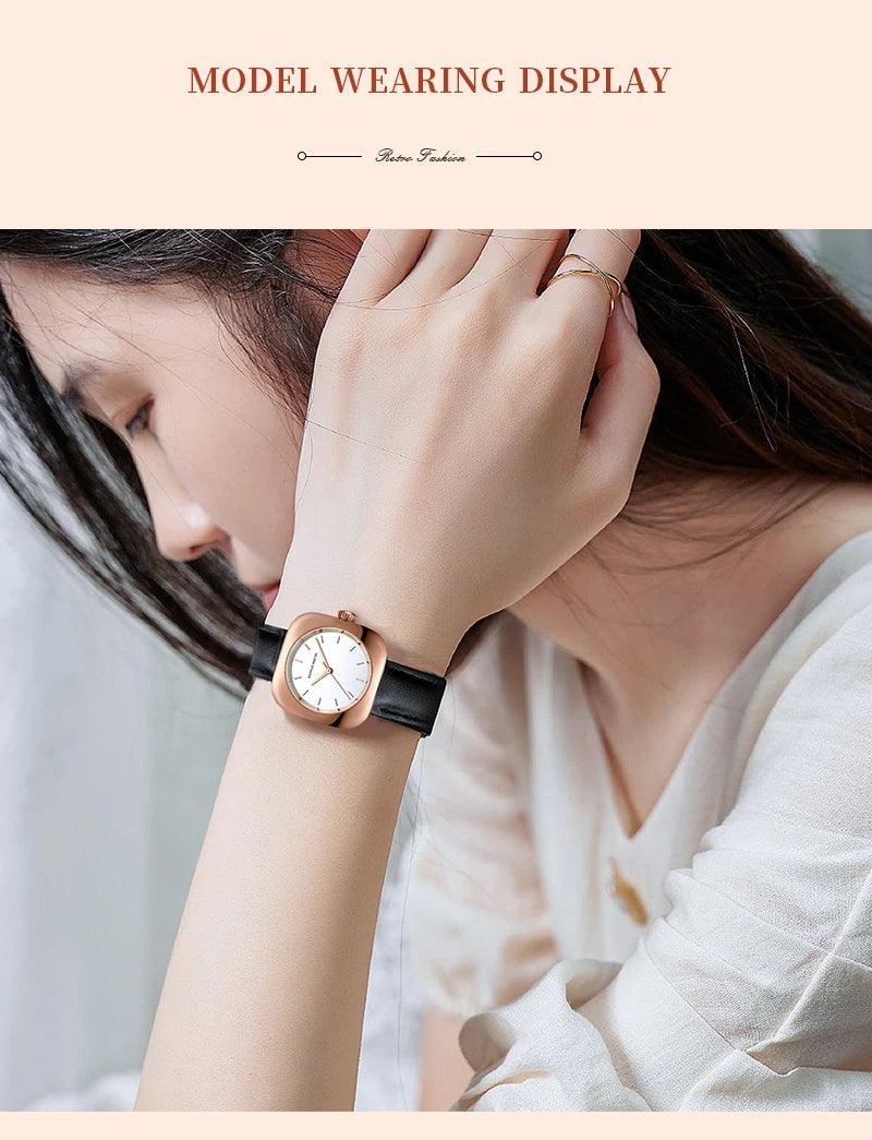 Elegant Minimalist Rose Gold Plated Elliptic Women's Watches,  Square Japanese Movement Casual Fashion Wristwatches
