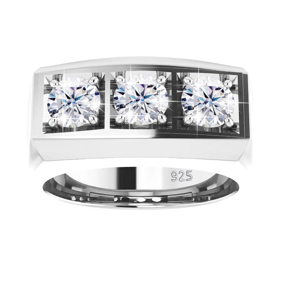 Designer Luxury Heavy 3 Stone VVS1 D Colour Moissanite Diamonds Ring For Men And Women Silver Certified  Jewellery