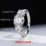 Superb 3 Stones D Colour VVS 5CT Moissanite Diamond Rings For Women Engagement Wedding Silver Certified Jewellery