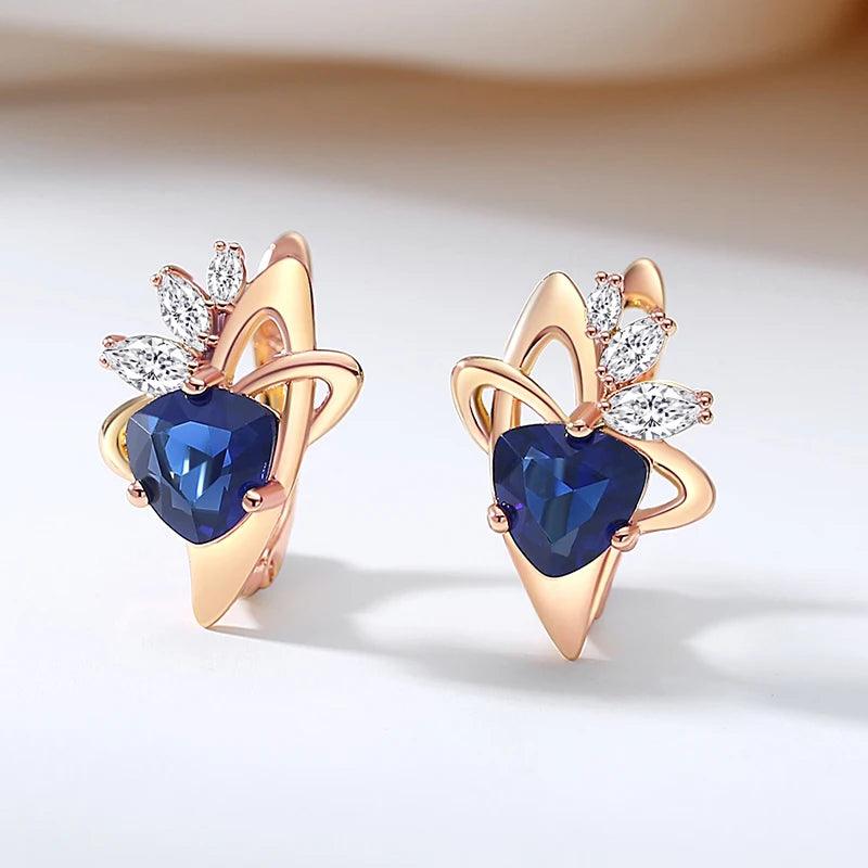 New Delightful 14K Filled Rose Gold Dark Blue AAA Zircon Crystal Drop Earrings For Women - Trendy Jewellery