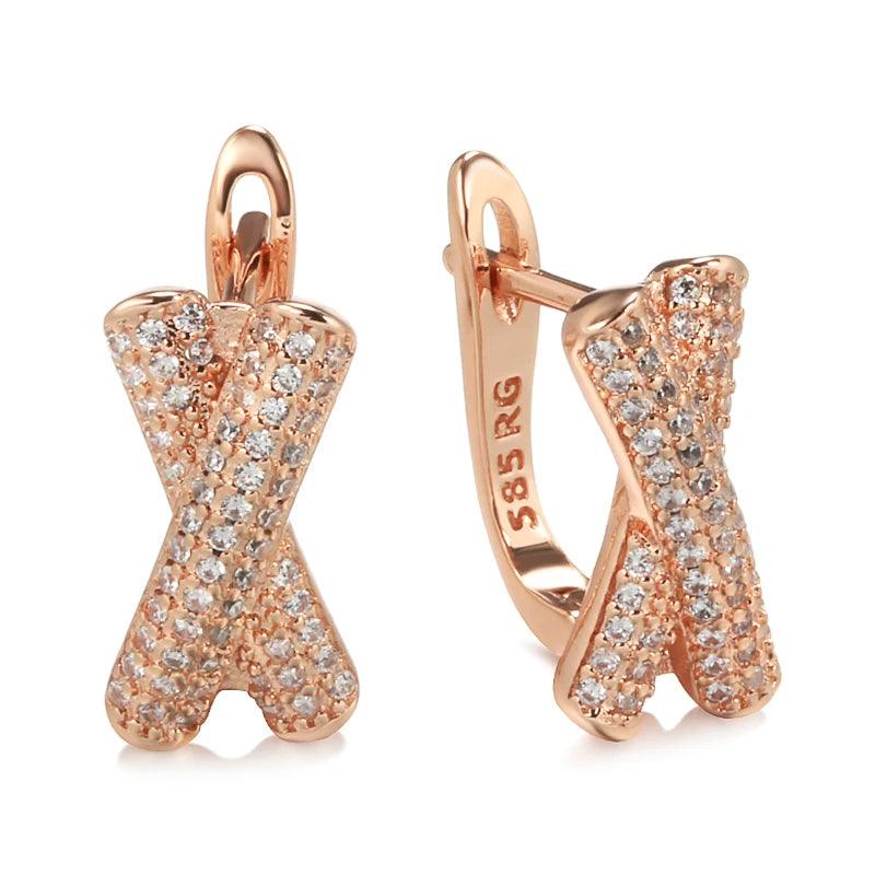 New Filled 14K Rose Gold Micro Inlay AAA Zircon Diamonds Cross Clip Dop Earrings, Fashion Party Fine Jewellery