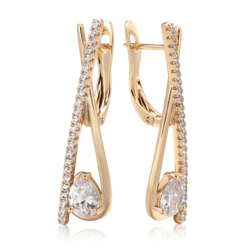Attractive Water Drop 14K Filled Rose Gold AAA Zircon Diamonds Long Shiny Crystals Trendy Clip Earrings