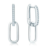 Trendy 14KGP Moissanite Diamonds 0.3CT D Color Paperclip Link Silver Huggie Hoop Earrings Fine Jewellery - The Jewellery Supermarket