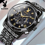 PLAYBOY Fashion Luxury Multifunction Original Waterproof Stainless Steel High Quality Quartz Watch for Men
