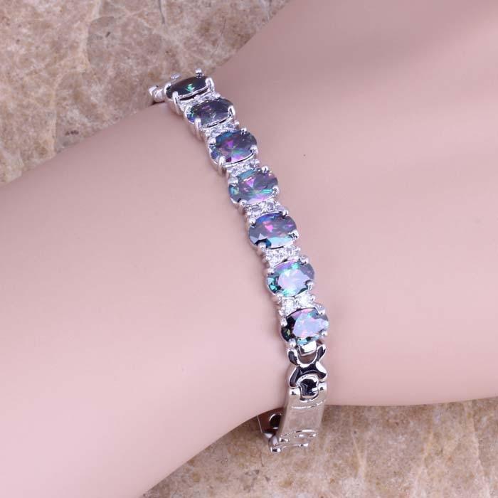 Appealing Rainbow AAA Cubic Zirconia Silver Plated Link Chain Bracelet 7 inch Factory Direct Prices by Jewellery Supermarket - The Jewellery Supermarket