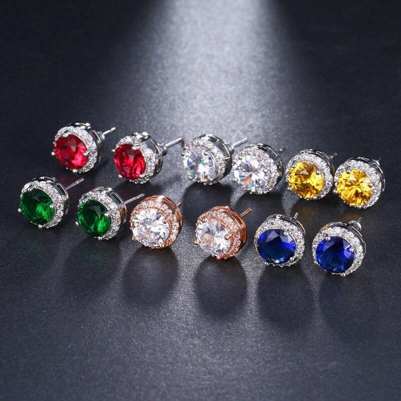 Attractive AAA CZ Stone Stud Earrings Round Shape 4 colours - Best Online Prices by Jewellery Supermarket - The Jewellery Supermarket