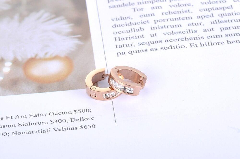 BEST SELLER AAA+ Cubic Zirconia Diamonds Stainless Steel Rose Gold Hoop Earrings - The Jewellery Supermarket
