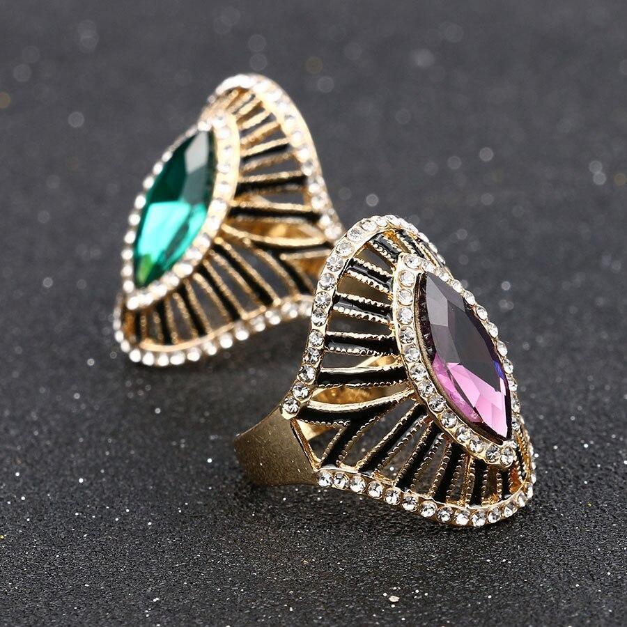 Black Enamel AAA+ CZ Zircon Gold Color Fashion Purple Crystal Glass Ring - The Jewellery Supermarket