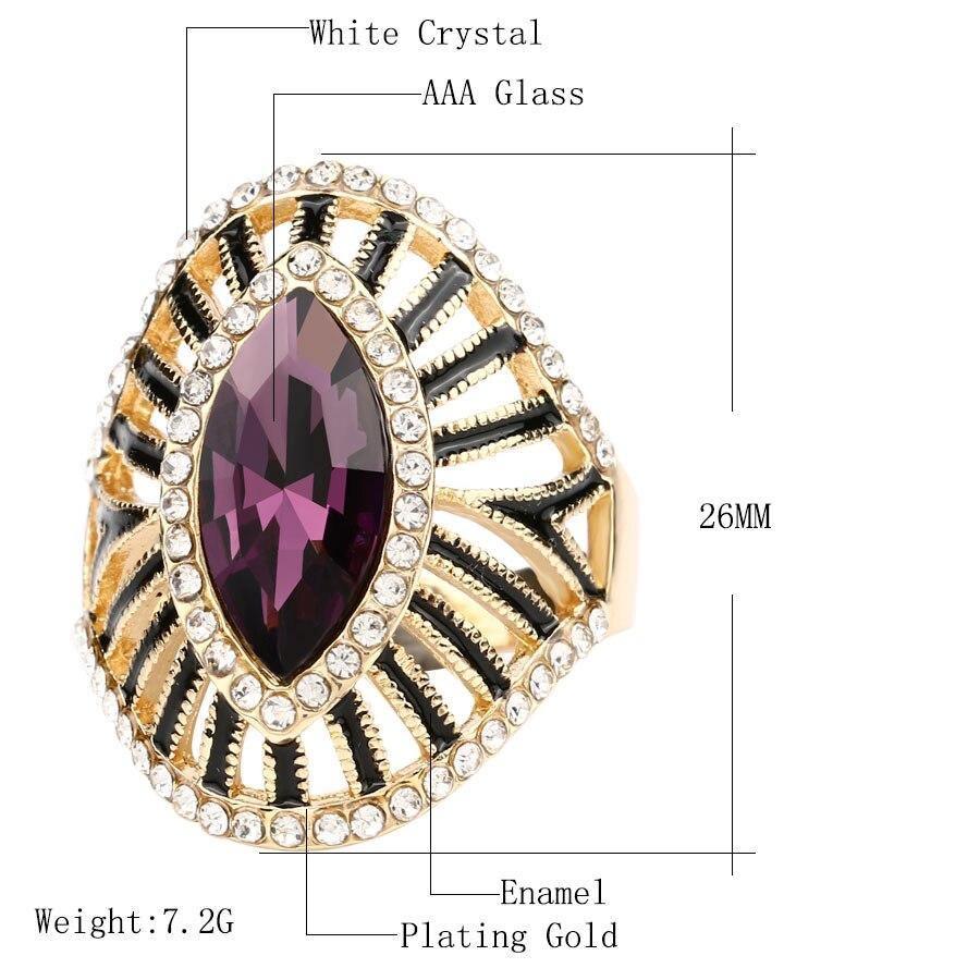 Black Enamel AAA+ CZ Zircon Gold Color Fashion Purple Crystal Glass Ring - The Jewellery Supermarket