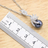 Black Pearl Silver Color Jewelry Sets for Women Earrings Necklace Pendant Ring New Arrival - The Jewellery Supermarket