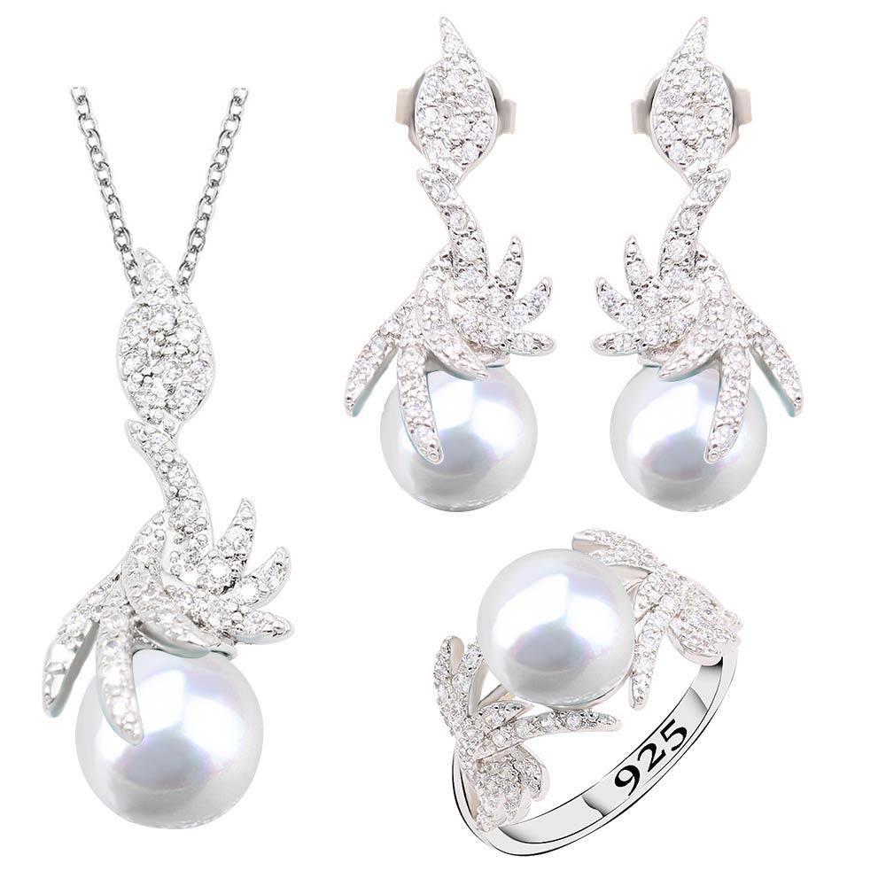 Black Pearl Silver Color Jewelry Sets for Women Earrings Necklace Pendant Ring New Arrival - The Jewellery Supermarket