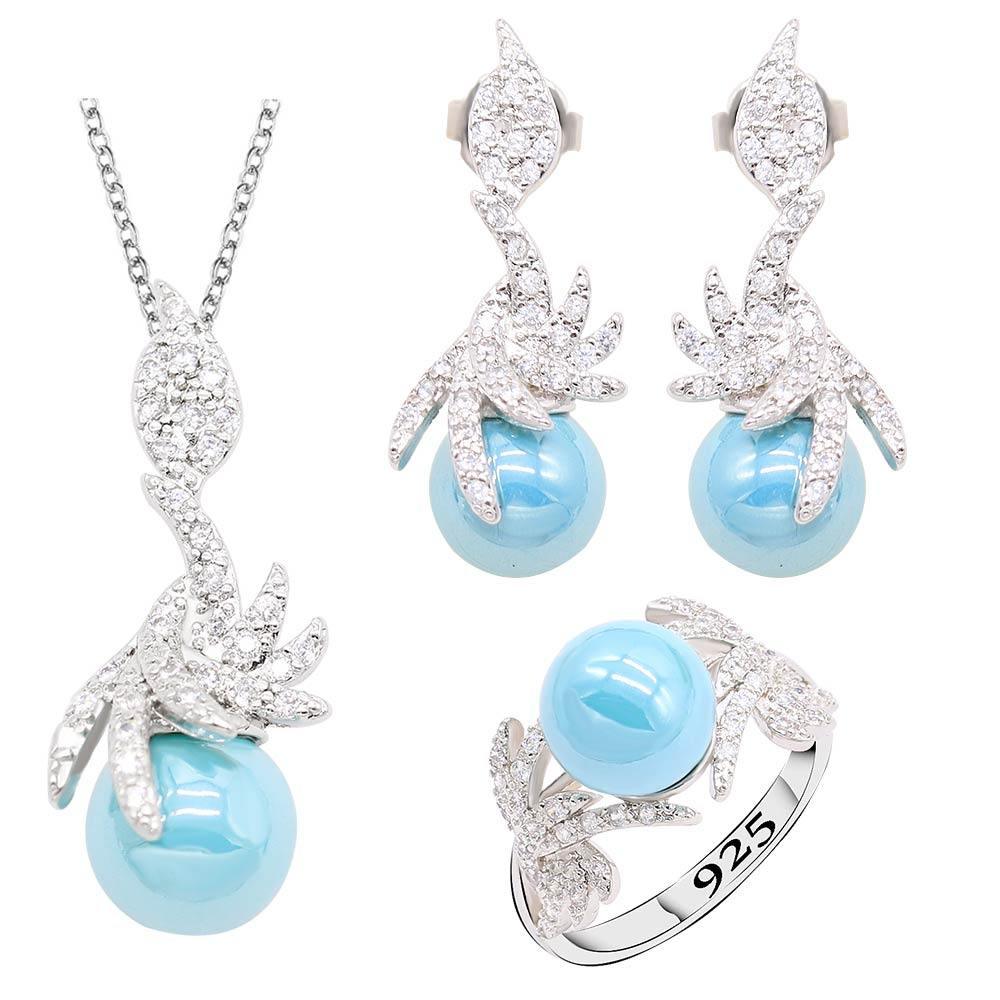 Black Pearl Silver Color Jewelry Sets for Women Earrings Necklace Pendant Ring New Arrival - The Jewellery Supermarket