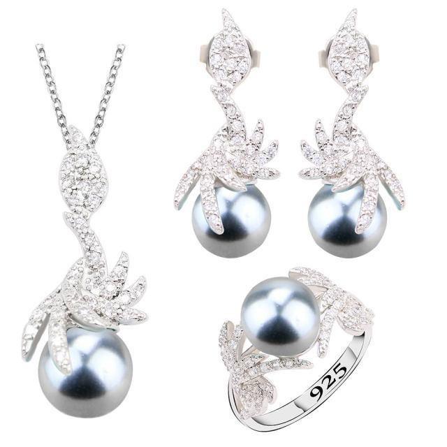 Black Pearl Silver Color Jewelry Sets for Women Earrings Necklace Pendant Ring New Arrival - The Jewellery Supermarket