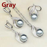 Blue Grey White Pink Pearl AAA+ Cubic Zirconia 925 Silver Jewelry Set - The Jewellery Supermarket