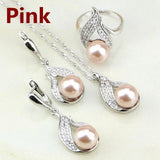 Blue Grey White Pink Pearl AAA+ Cubic Zirconia 925 Silver Jewelry Set - The Jewellery Supermarket