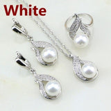Blue Grey White Pink Pearl AAA+ Cubic Zirconia 925 Silver Jewelry Set - The Jewellery Supermarket