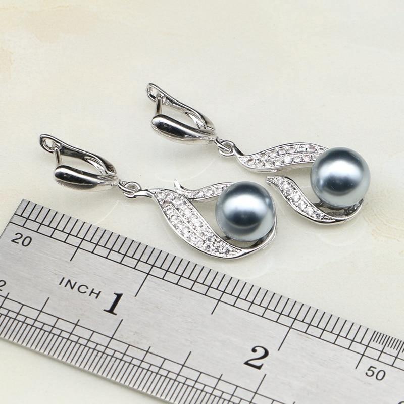 Blue Grey White Pink Pearl AAA+ Cubic Zirconia 925 Silver Jewelry Set - The Jewellery Supermarket