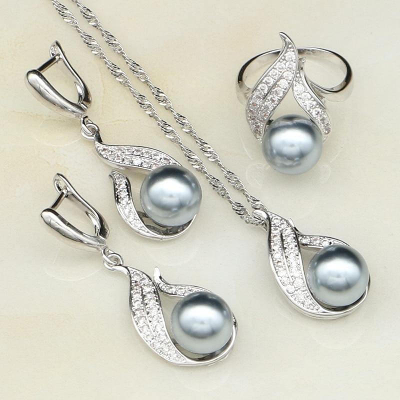 Blue Grey White Pink Pearl AAA+ Cubic Zirconia 925 Silver Jewelry Set - The Jewellery Supermarket