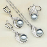 Blue Grey White Pink Pearl AAA+ Cubic Zirconia 925 Silver Jewelry Set - The Jewellery Supermarket